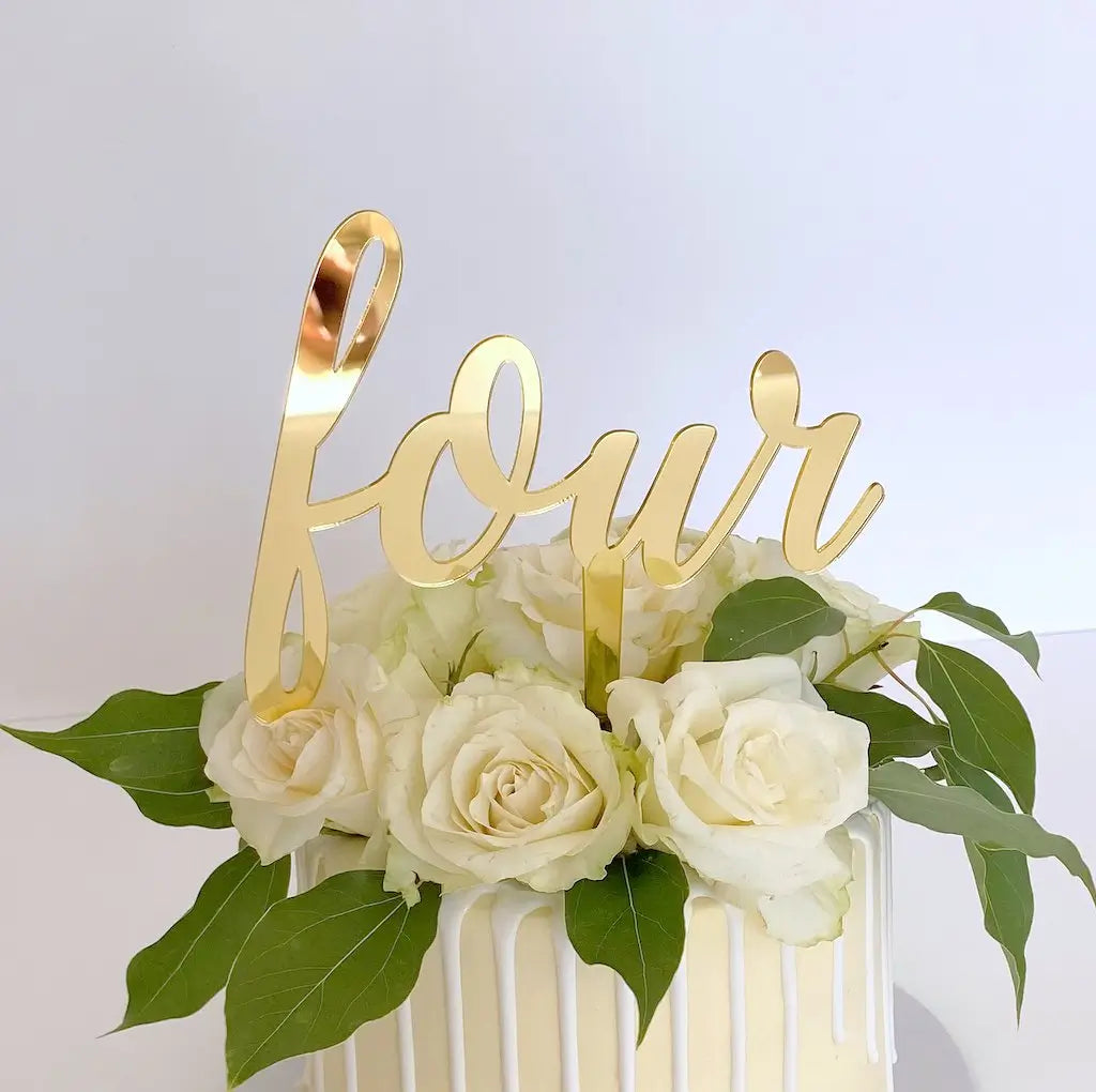 Acrylic Gold Mirror 'Four' Birthday Cake Topper