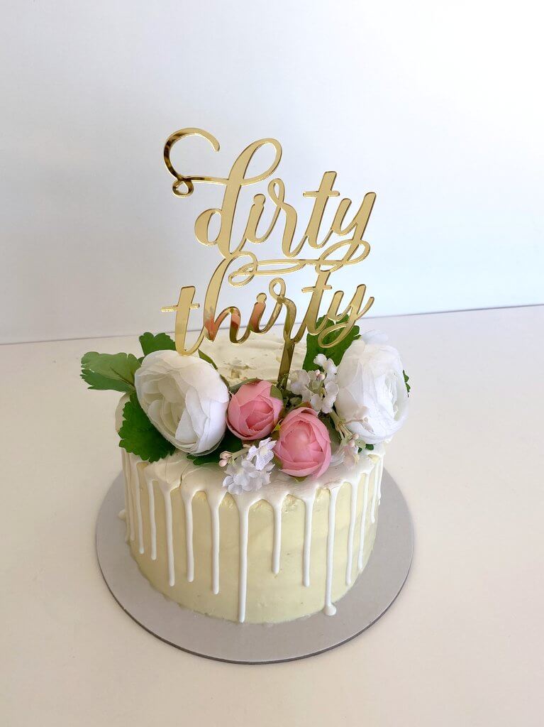Acrylic Gold Mirror 'dirty thirty' number Script Birthday Cake Topper