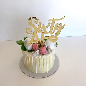 Acrylic Gold Mirror sixty AF Birthday Cake Topper - Funny Naughty 60th Sixtieth Birthday Party Cake Decorations