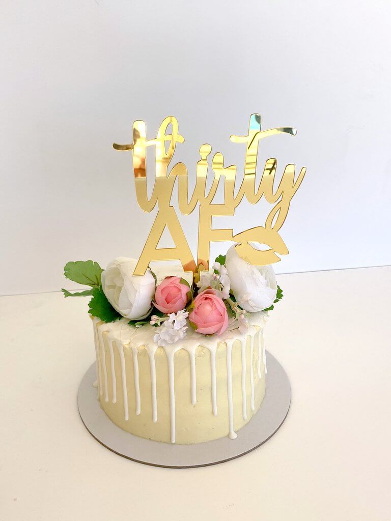 Acrylic Gold 'thirty AF' Funny 30th Birthday Cake Topper Australia