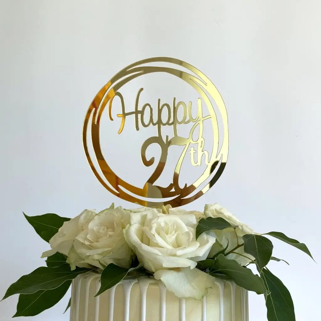 Acrylic Gold 'Happy 27th' Birthday Cake Topper