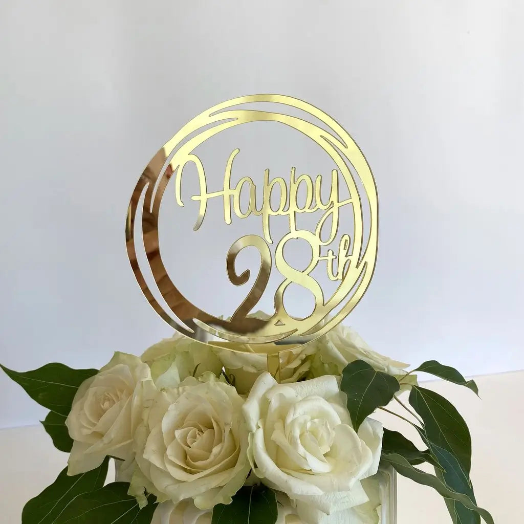 Acrylic Gold 'Happy 28th' Birthday Cake Topper