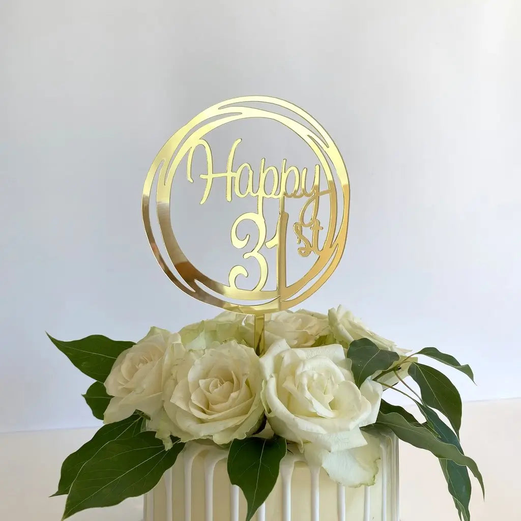 Acrylic Gold Geometric Circle 'Happy 31st' Cake Topper