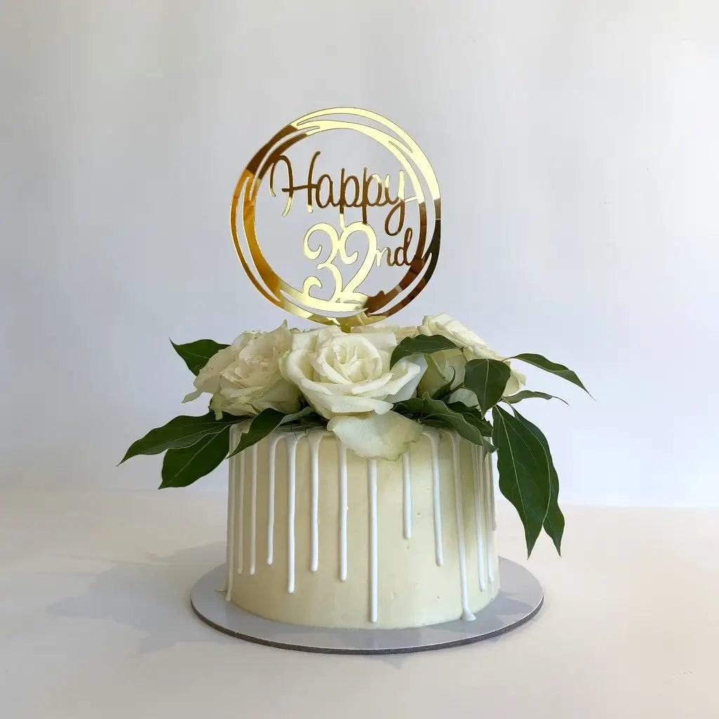 Acrylic Gold Geometric Circle 'Happy 32nd' birthday Cake Topper