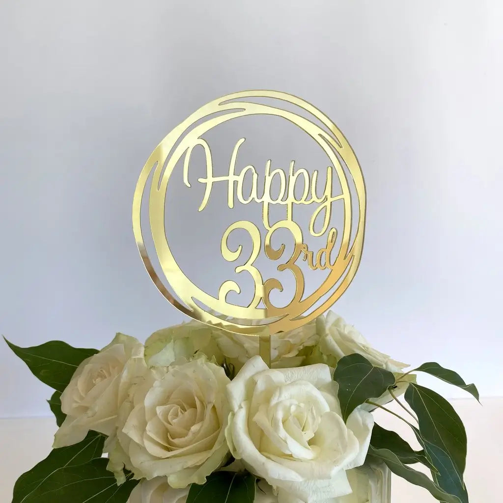 Acrylic Gold Geometric Circle 'Happy 33rd' birthday Cake Topper