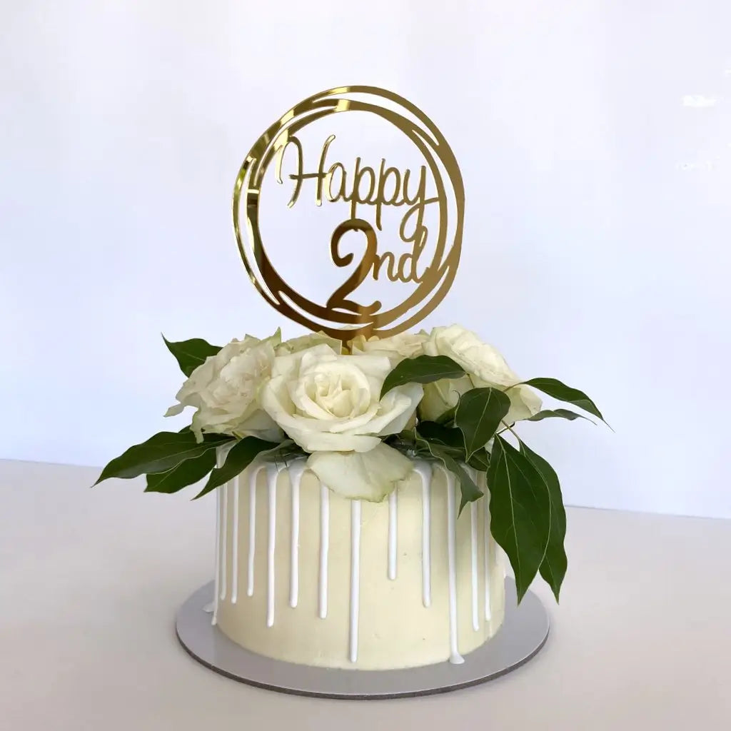 Acrylic Gold Mirror Happy 3rd Birthday Geometric Circle Cake Topper