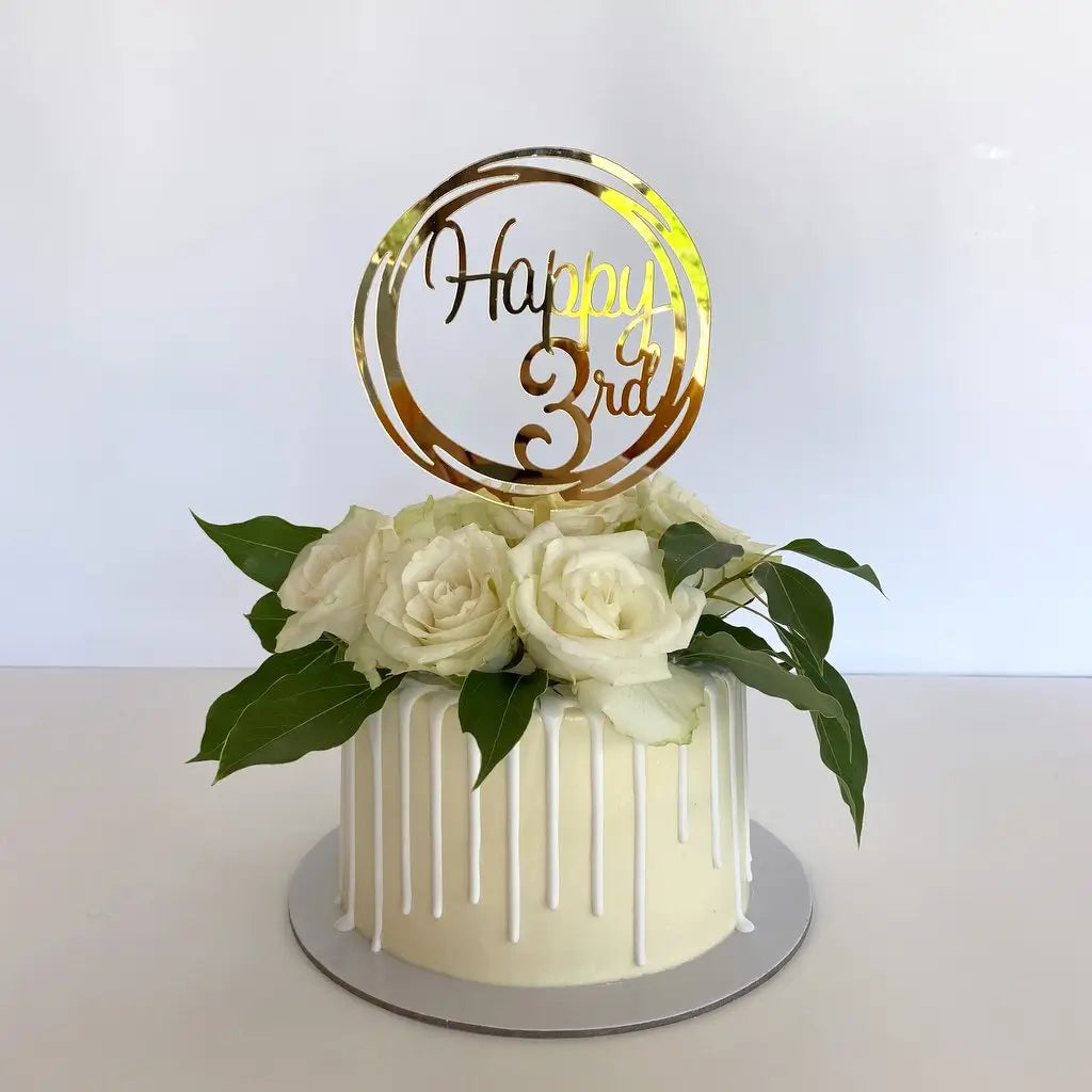Acrylic Gold Mirror Happy 3rd Birthday Geometric Circle Cake Topper