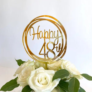 Acrylic Gold Mirror Happy 48th Birthday Geometric Circle Cake Topper