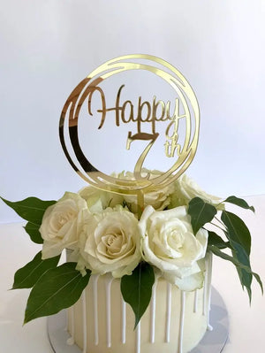 Acrylic Gold Mirror Happy 7th Birthday Geometric Circle Cake Topper