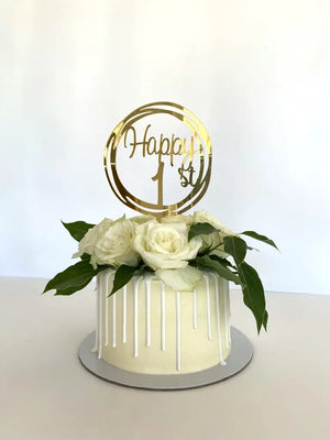 Acrylic Gold Mirror Happy 1st Birthday Geometric Circle Cake Topper