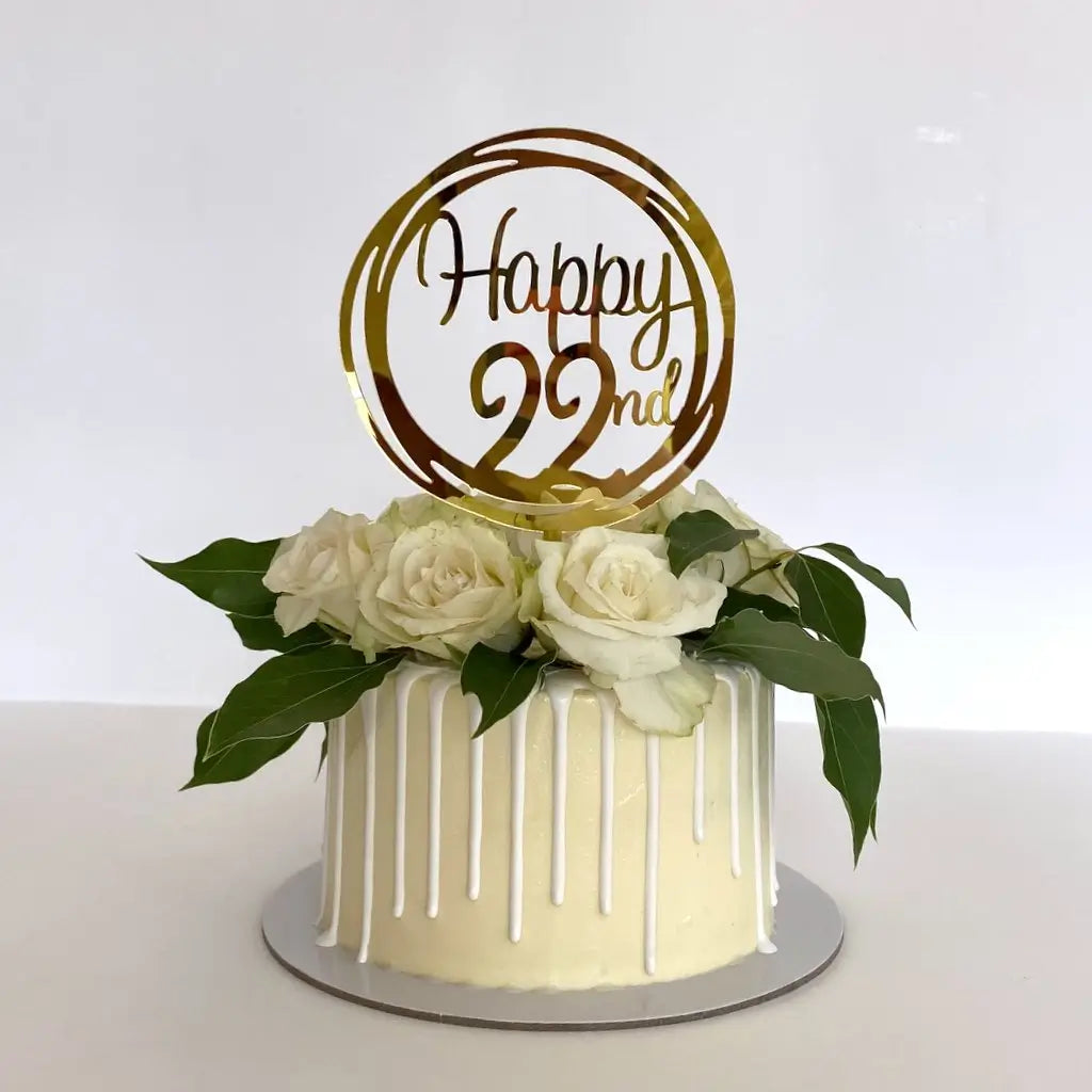 Acrylic Gold Geometric Circle Happy 22nd birthday Cake Topper