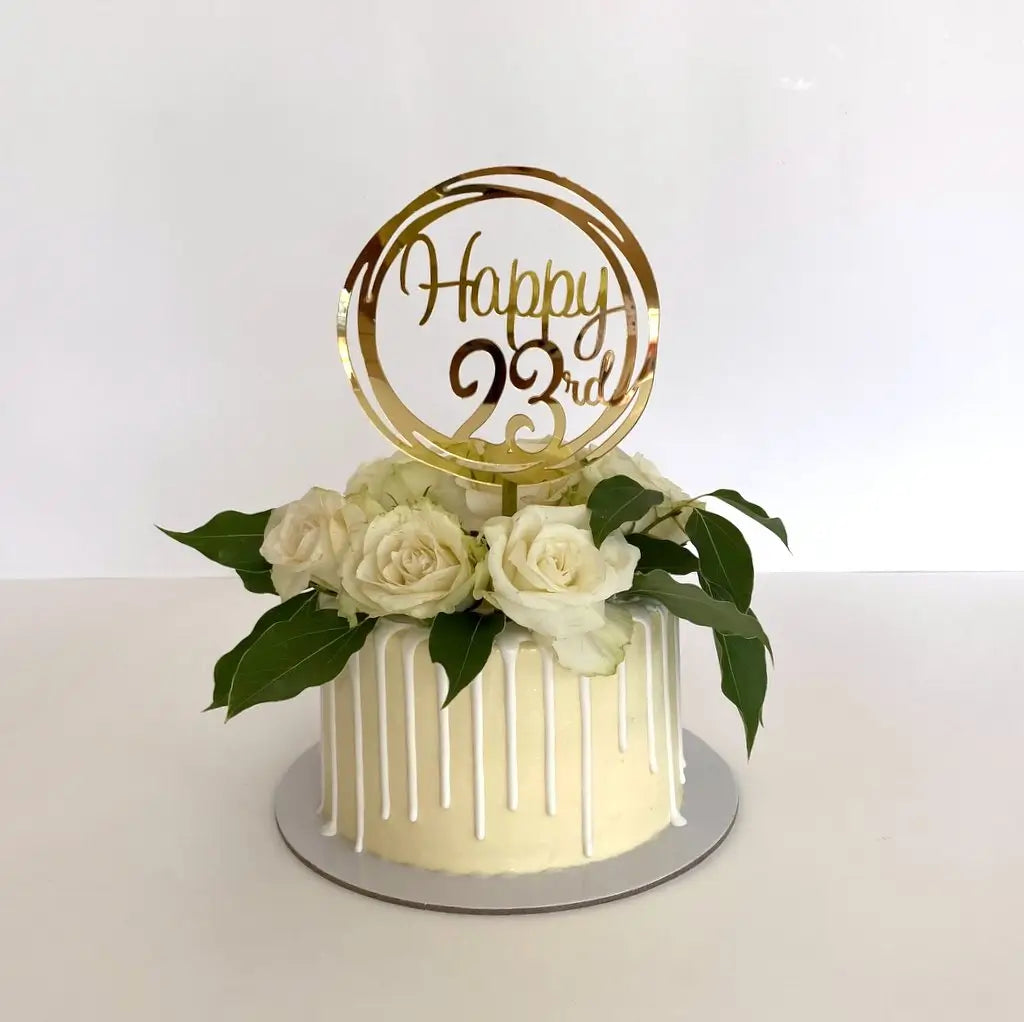 Acrylic Gold Geometric Circle Happy 23rd birthday Cake Topper