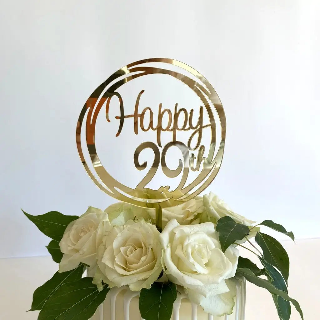 Acrylic Gold 'Happy 29th' Geometric Circle Cake Topper
