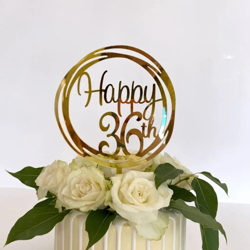 Acrylic Gold Geometric Circle Happy 36th birthday Cake Topper