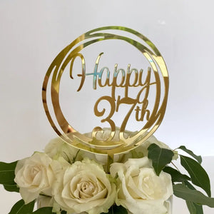 Acrylic Gold Geometric Circle Happy 37th birthday Cake Topper