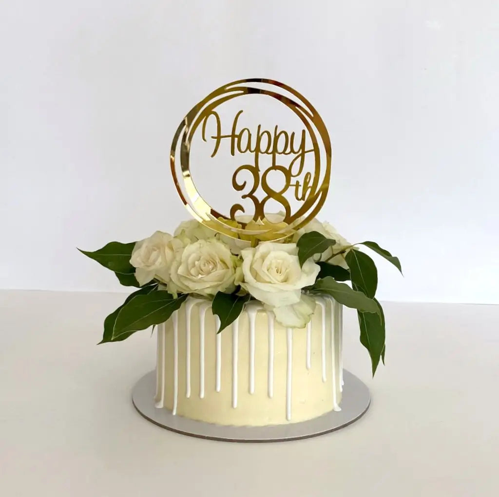 Acrylic Gold Geometric Circle Happy 38th birthday Cake Topper