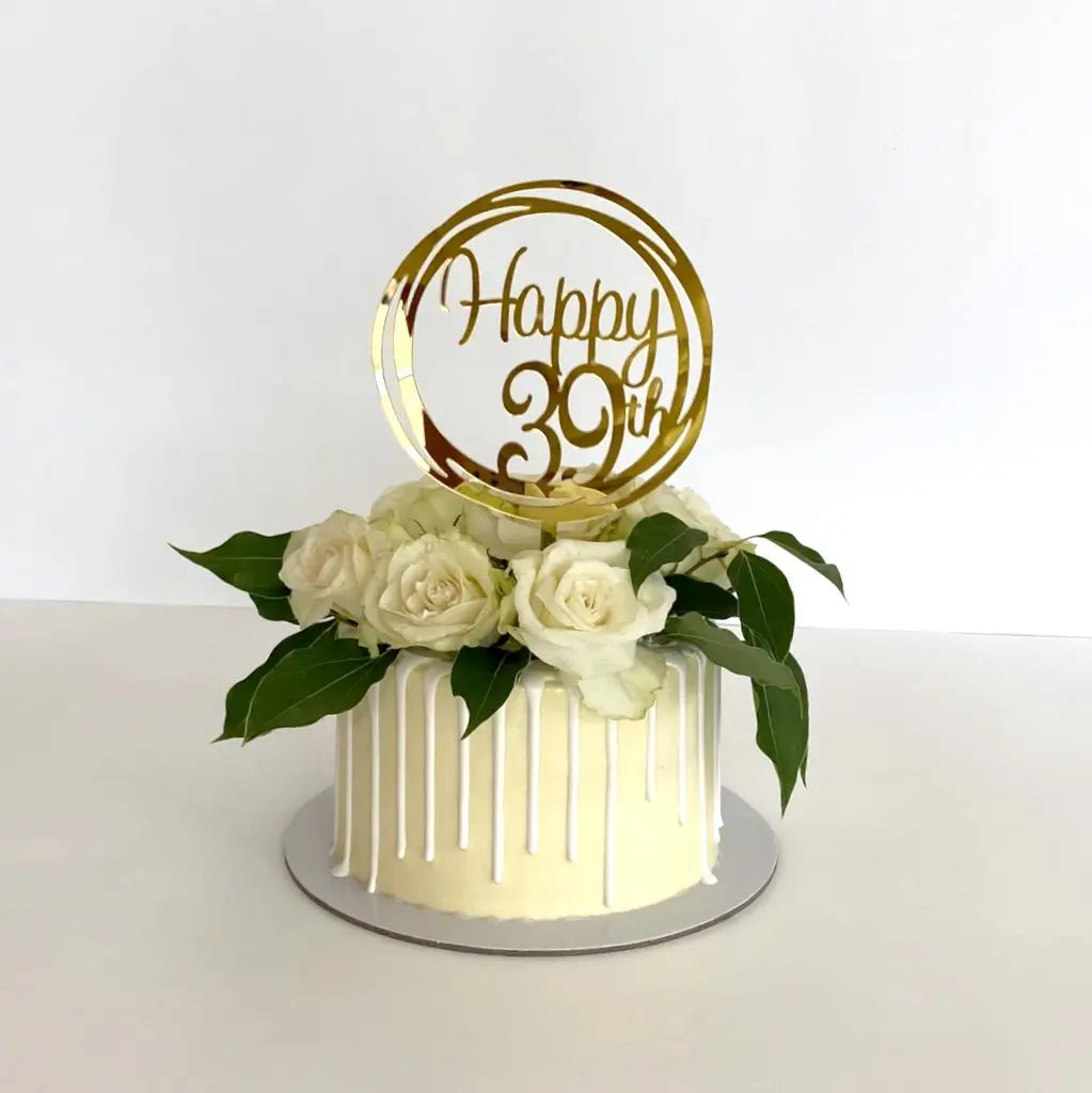 Acrylic Gold Geometric Circle Happy 39th birthday Cake Topper