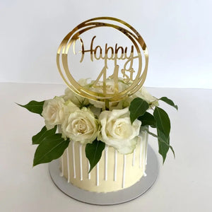 Acrylic Gold Geometric Circle Happy 41st birthday Cake Topper