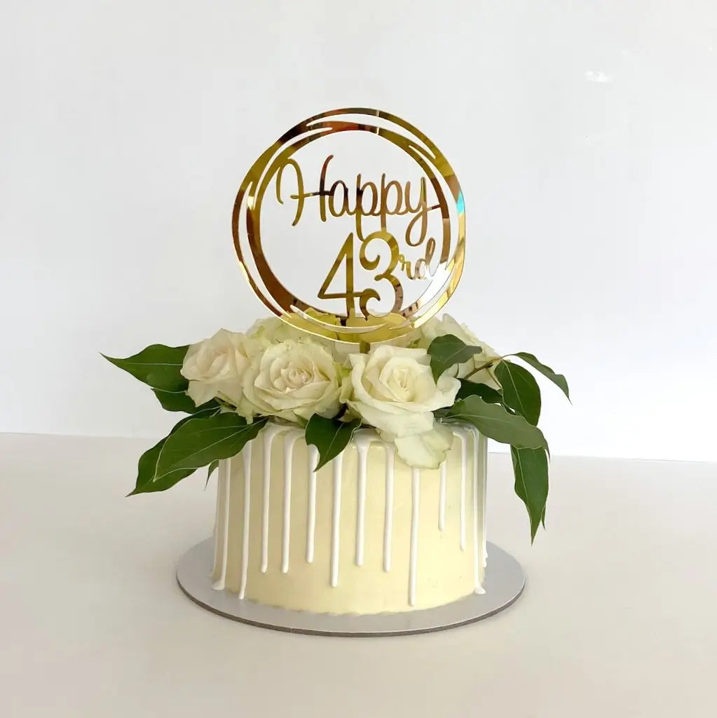 Acrylic Gold Geometric Circle Happy 43rd birthday Cake Topper