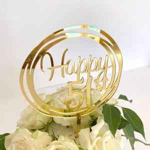 Acrylic Gold Geometric 'Happy 51st' birthday Cake Topper