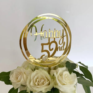 Acrylic Gold Geometric Circle Happy 52nd birthday Cake Topper