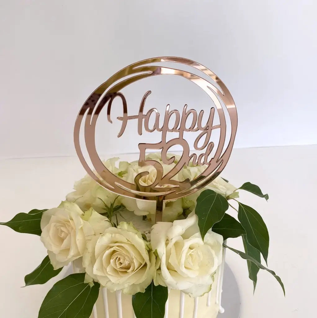 Acrylic Rose Gold Geometric Circle Happy 52nd birthday Cake Topper
