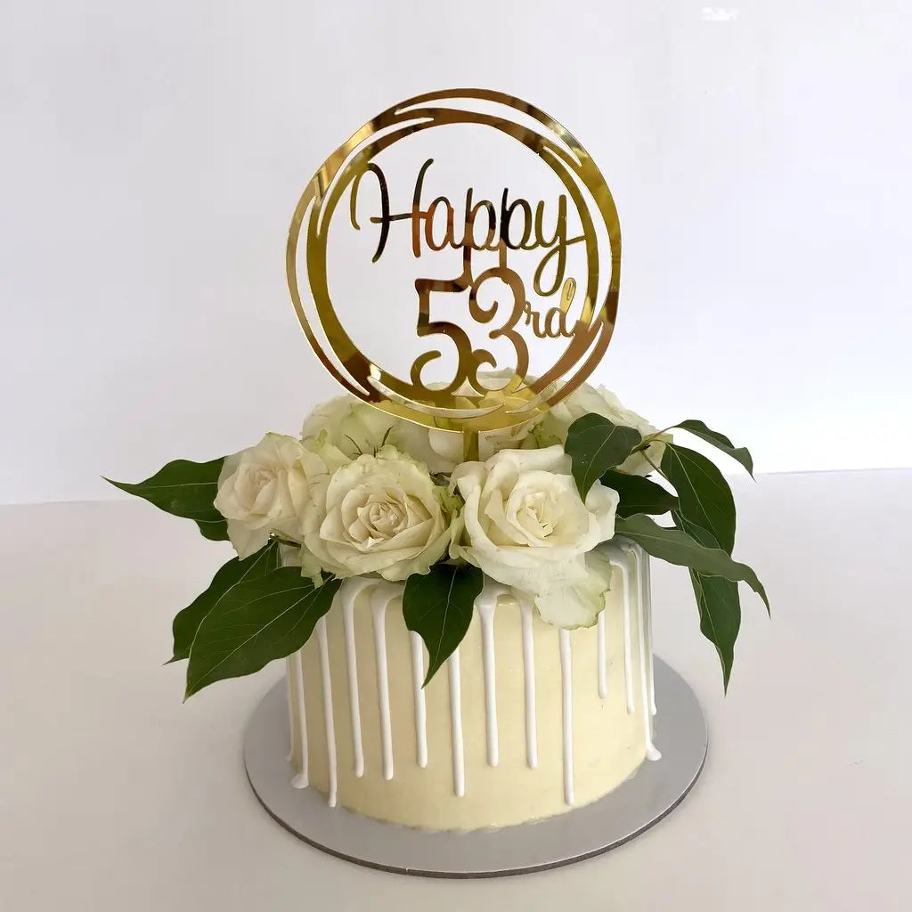 Acrylic Gold Geometric Circle Happy 53rd birthday Cake Topper