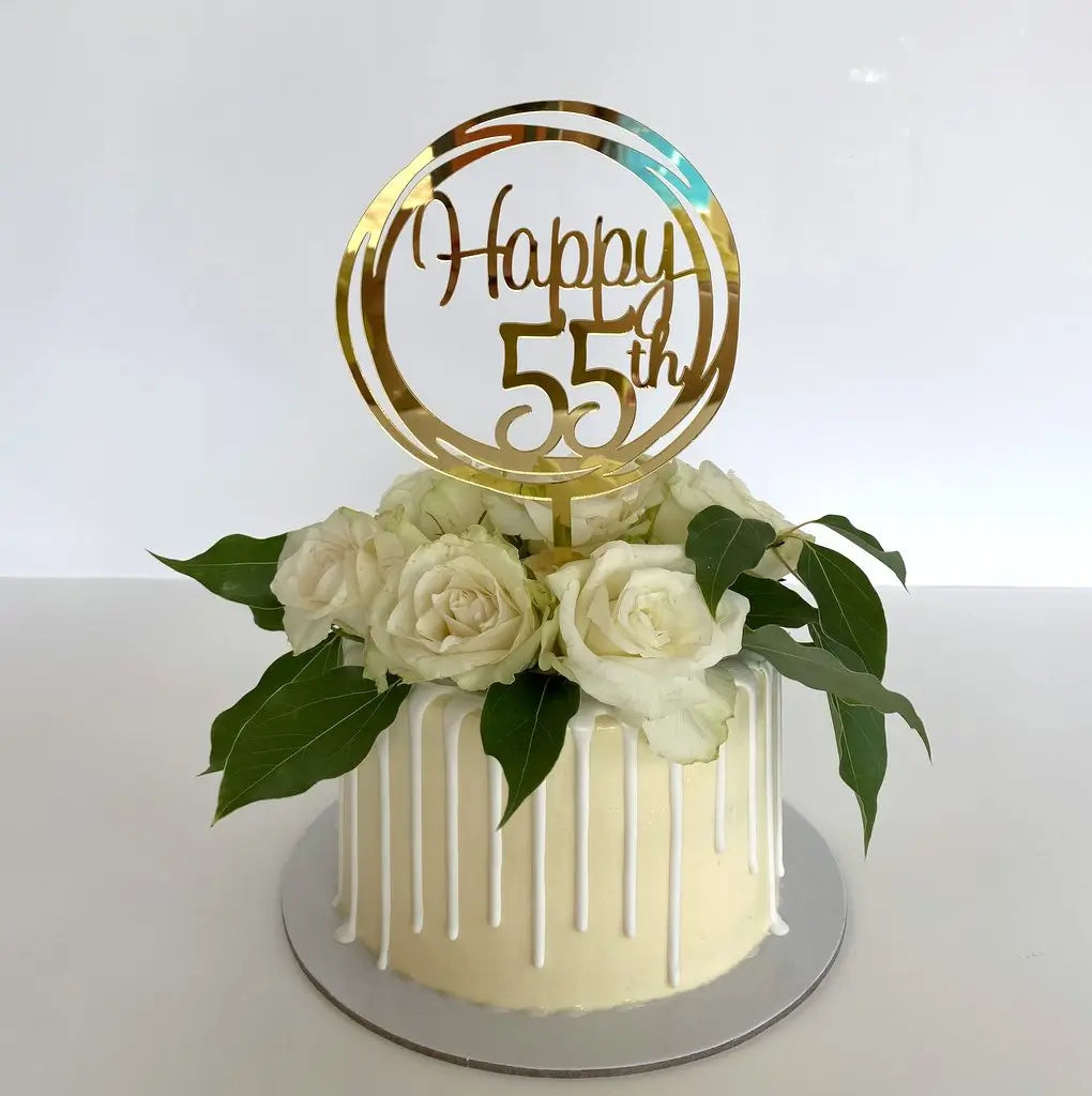 Acrylic Gold Geometric Circle Happy 55th birthday Cake Topper