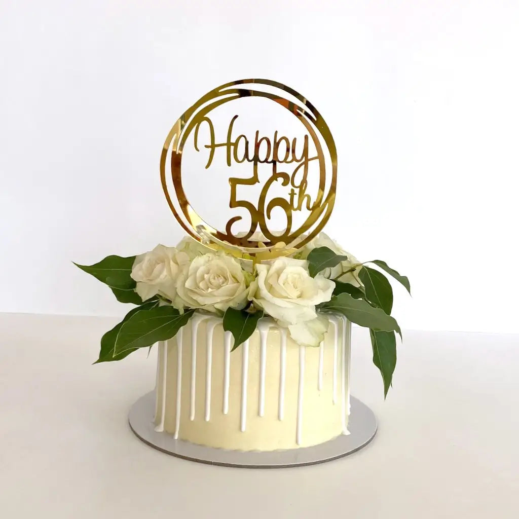 Acrylic Gold Geometric Circle Happy 56th birthday Cake Topper