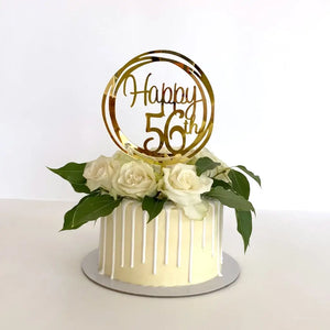 Acrylic Gold Geometric Circle Happy 56th birthday Cake Topper