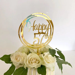 Acrylic Gold Geometric Circle Happy 57th birthday Cake Topper