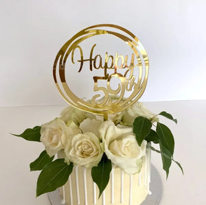 Acrylic Gold Geometric Circle Happy 59th birthday Cake Topper