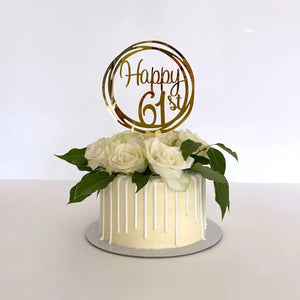 Acrylic Gold Geometric Circle Happy 61st birthday Cake Topper