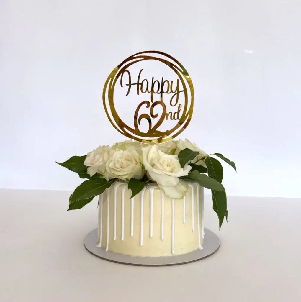 Acrylic Gold Geometric Circle Happy 62nd birthday Cake Topper