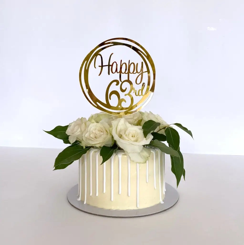 Acrylic Gold Geometric Circle Happy 63rd birthday Cake Topper