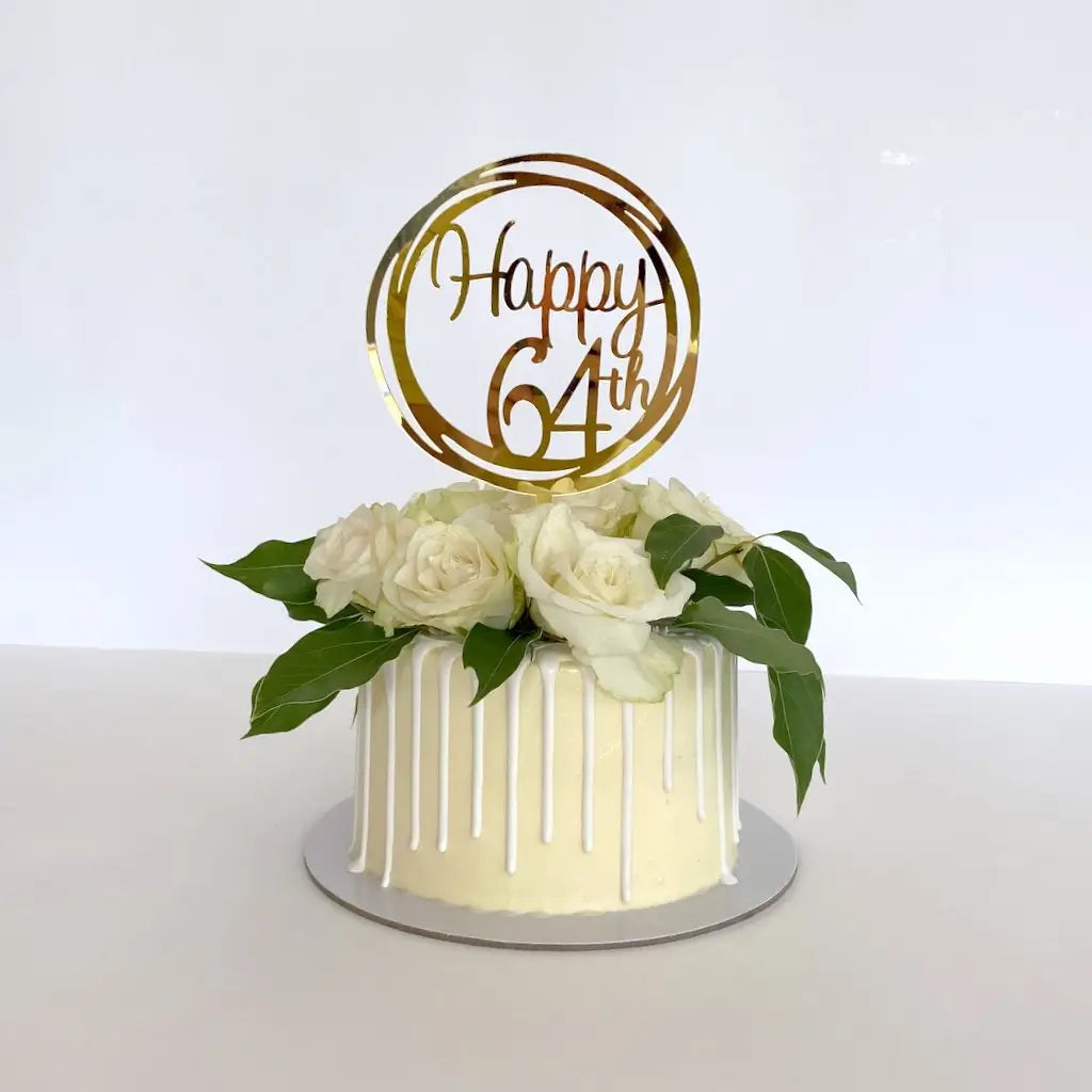 Acrylic Gold Geometric Circle Happy 64th birthday Cake Topper
