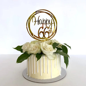 Acrylic Gold Geometric Circle Happy 66th birthday Cake Topper