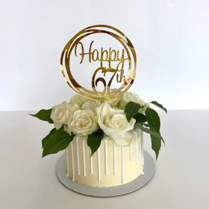 Acrylic Gold Geometric Circle Happy 67th birthday Cake Topper