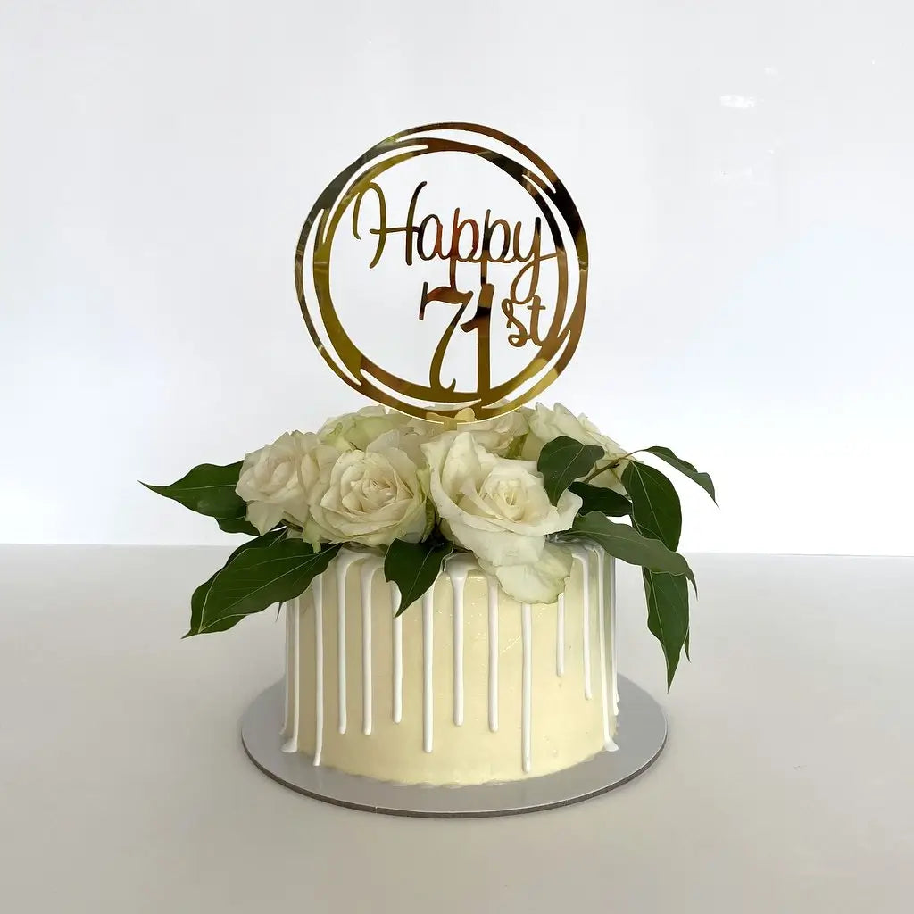 Acrylic Gold Geometric Circle Happy 71st birthday Cake Topper