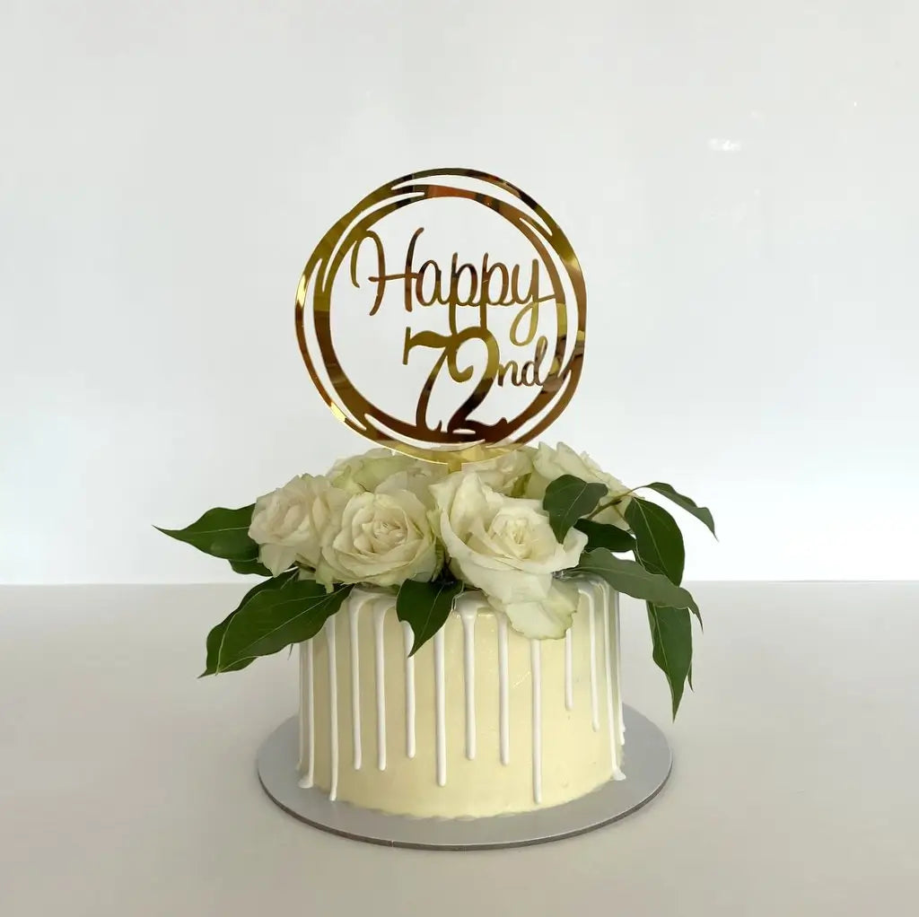 Acrylic Gold Geometric Circle Happy 72nd birthday Cake Topper