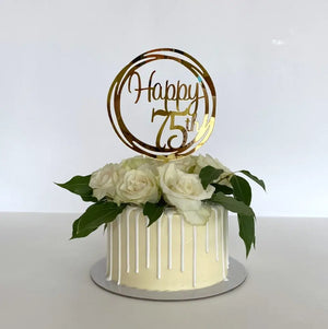 Acrylic Gold Geometric Circle Happy 75th birthday Cake Topper