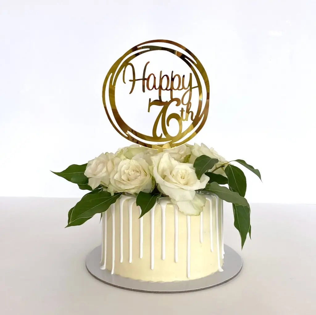 Acrylic Gold Geometric Circle Happy 76th birthday Cake Topper
