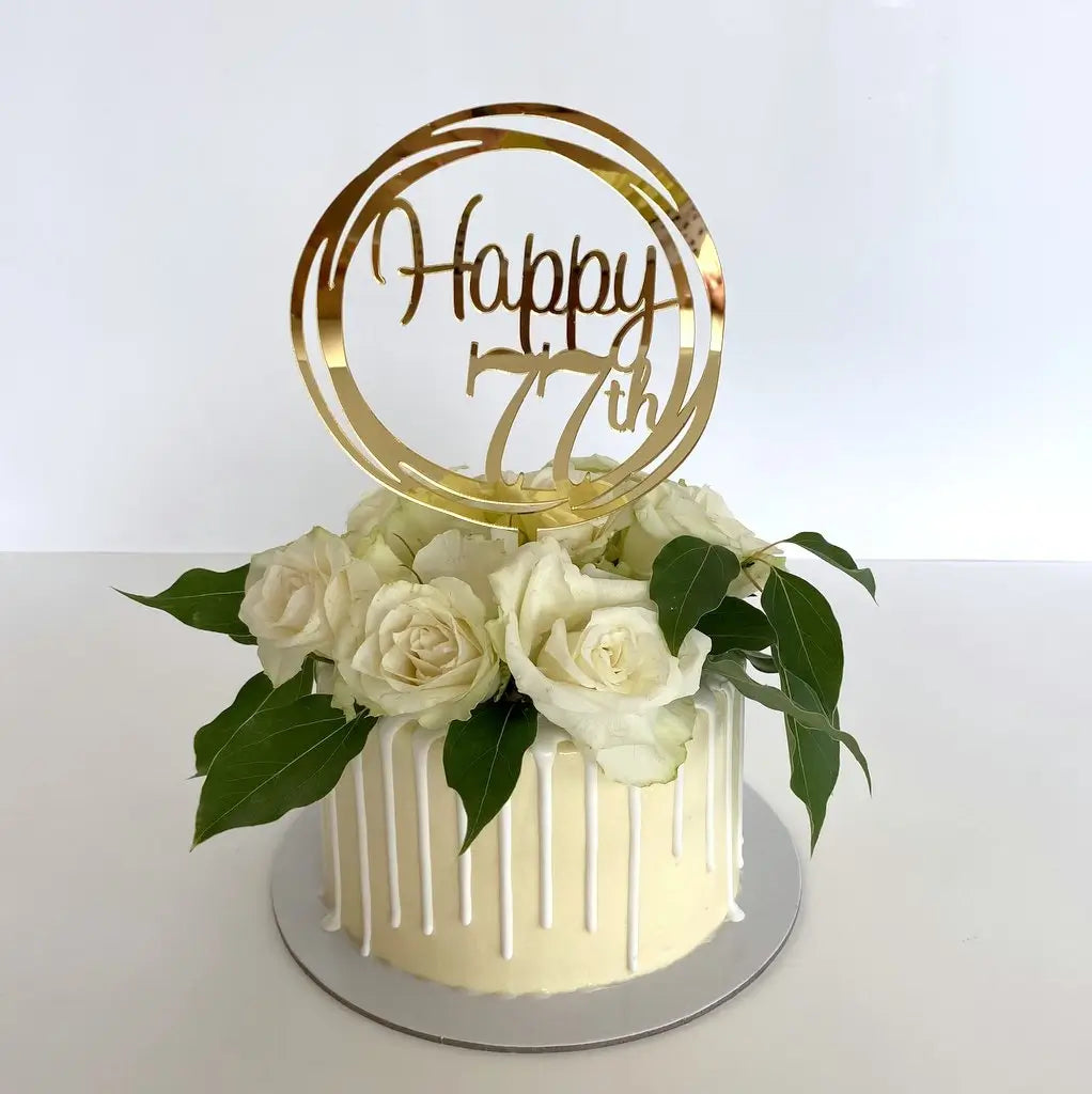 Acrylic Gold Geometric Circle Happy 77th birthday Cake Topper