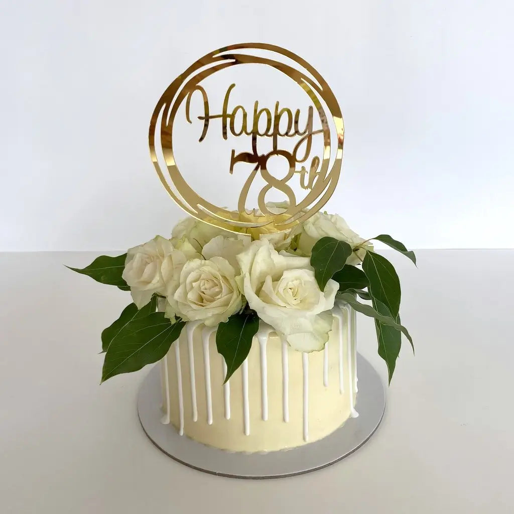 Acrylic Gold Geometric Circle Happy 78th birthday Cake Topper