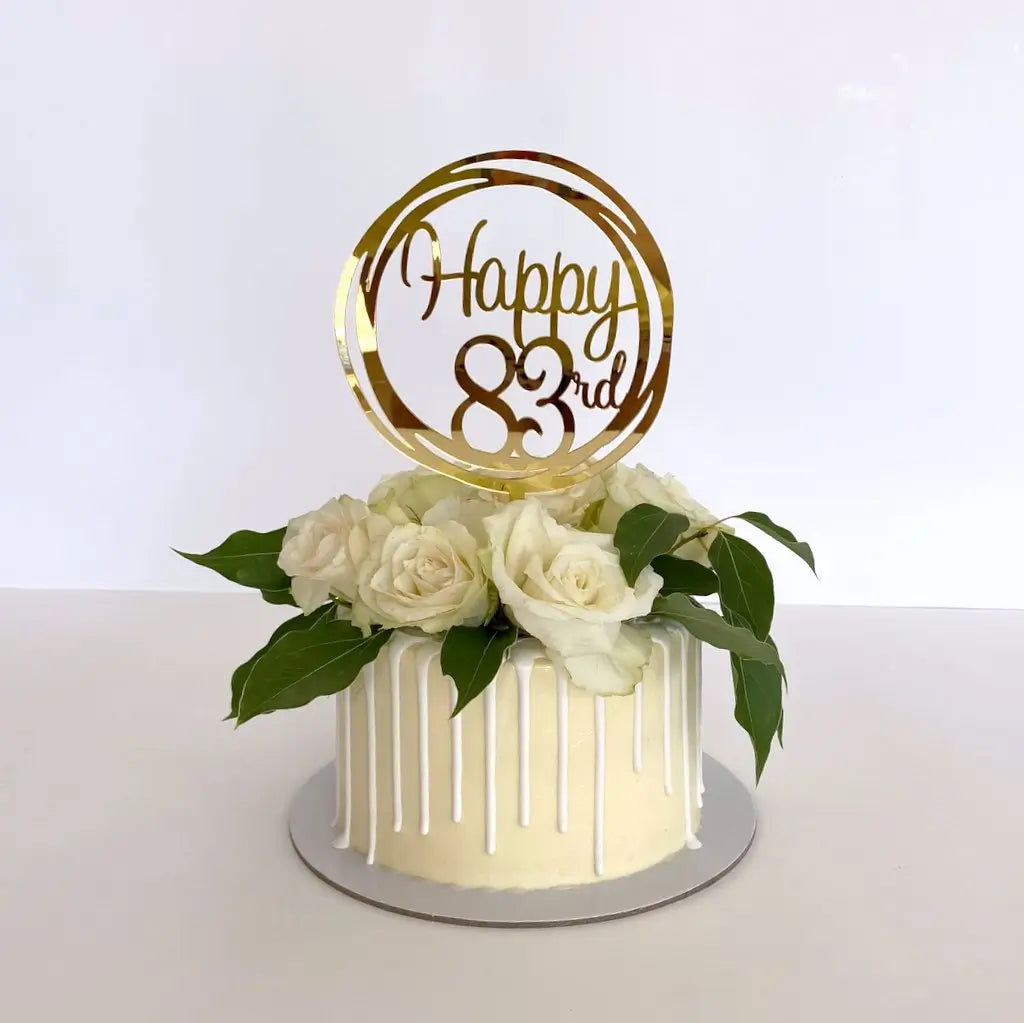 Acrylic Gold Geometric Circle Happy 83rd birthday Cake Topper