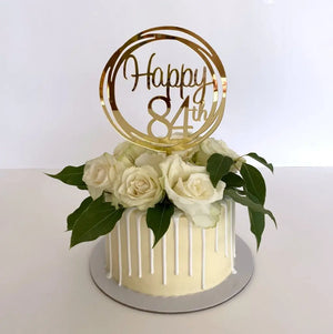 Acrylic Gold Geometric Circle Happy 84th birthday Cake Topper