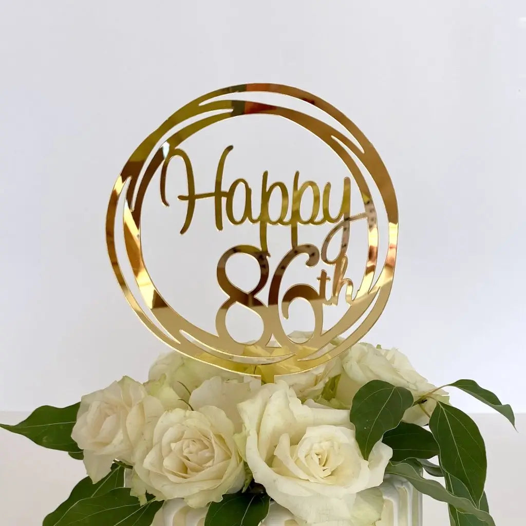 Acrylic Gold Geometric Circle Happy 86th birthday Cake Topper