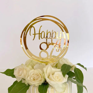 Acrylic Gold Geometric Circle Happy 87th birthday Cake Topper