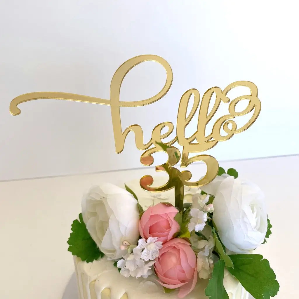 Acrylic Gold 'Hello 35' Birthday Cake Topper