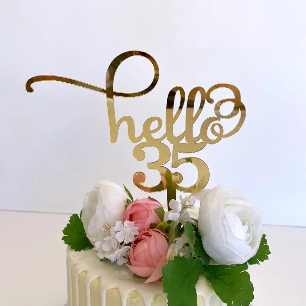 Acrylic Gold 'Hello 35' Birthday Cake Topper